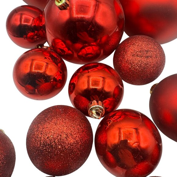 Red Shatterproof Christmas Ornaments Set Of 15 Glossy & Glitter Finish - Picture 5 of 6